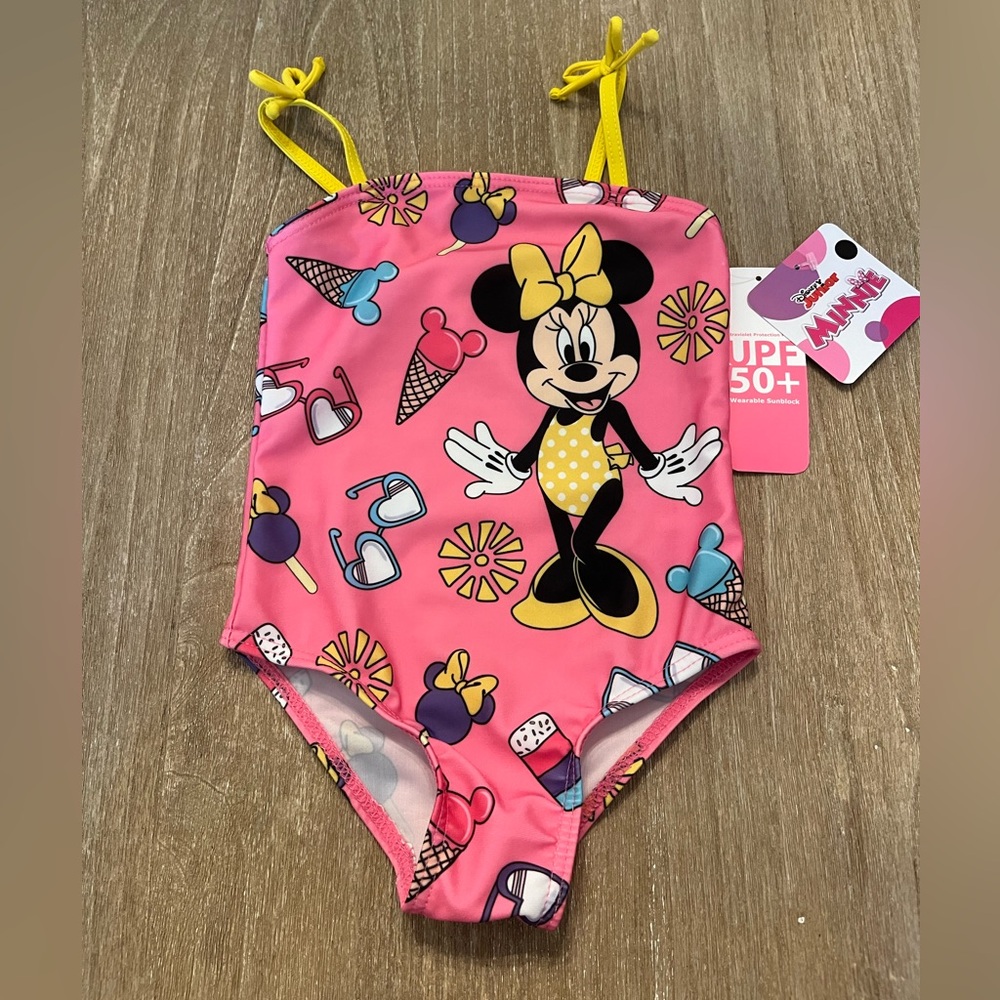 NWT! Minnie Mouse Ice Cream 1PC toddler swimsuit pink/yellow-size 18 months